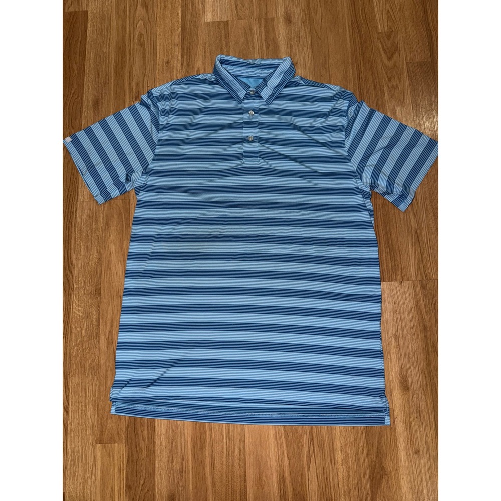 Straight Down Mens XL Blue Striped Performance Golf Polo Shirt Short Sleeve